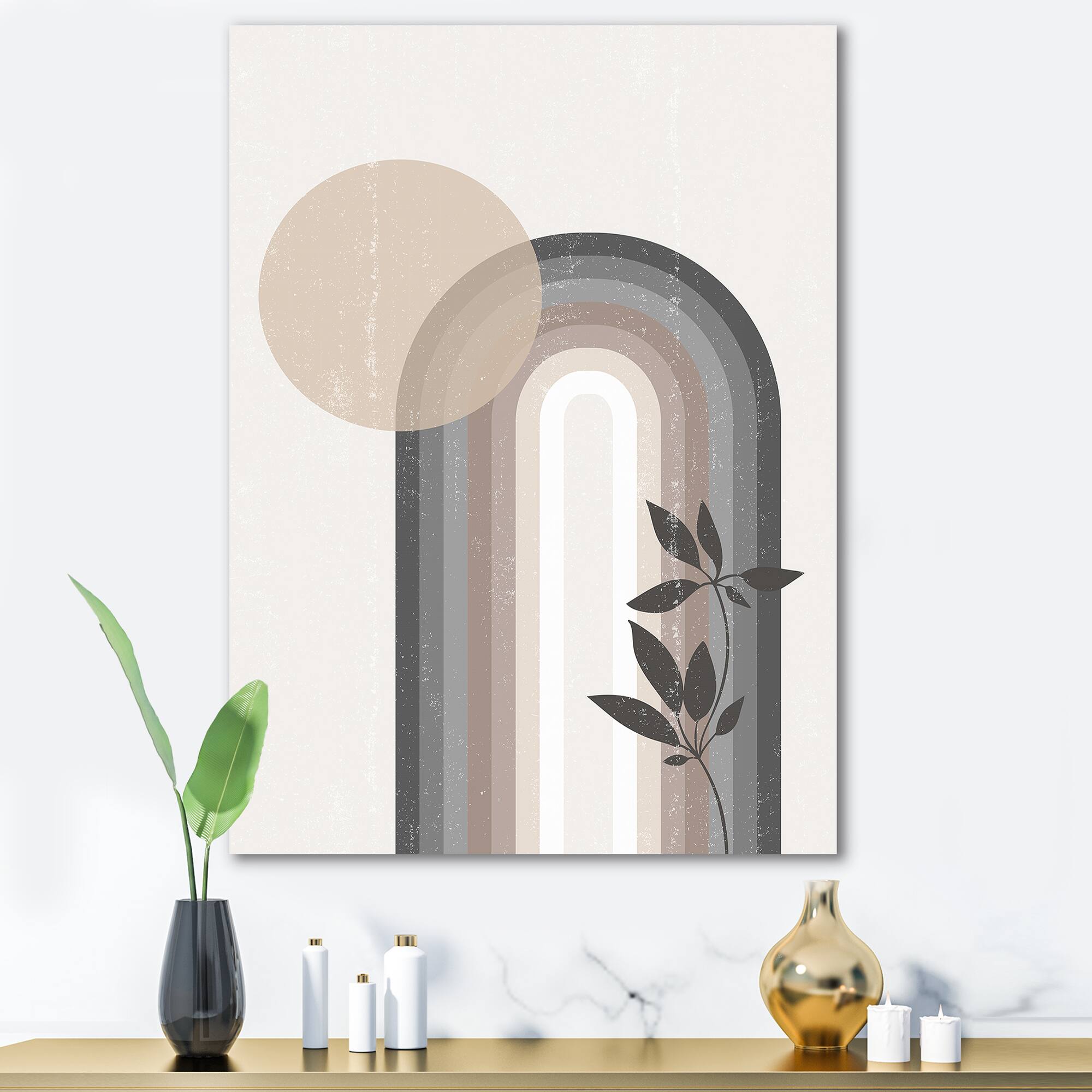 Designart - Abstract Rainbow Sun and Moon In Earth Tones III